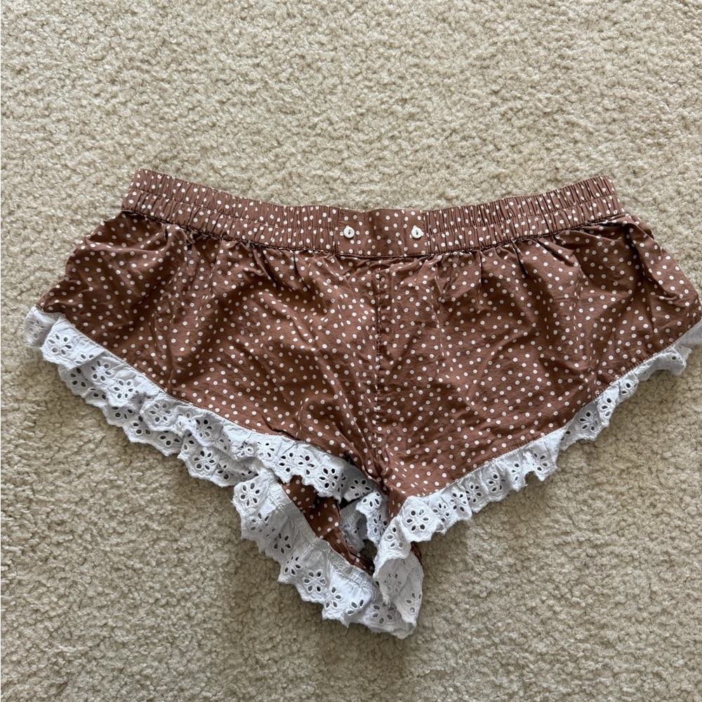 GUC Anthropologie brown white polka dot sleep shorts shorties medium